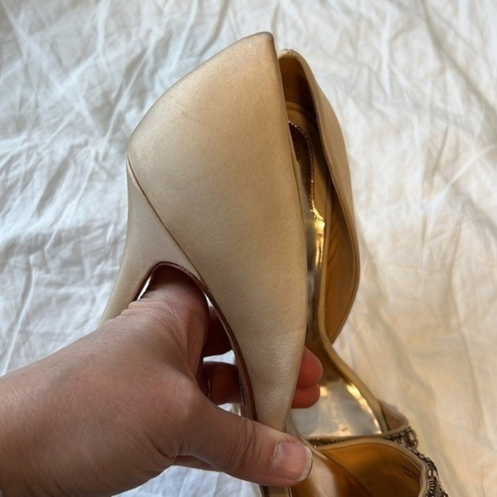Badgley Mischka Rhinestone Silk Peeptoe Shoes Heels Open Toe Summer Blush 8.5 - Picture 14 of 16